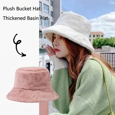 Cappello da Pescatore in Peluche da Donna Invernale Ispessito Acrilico Tinta Unita Ecopelliccia per Caldo Casual Quotidiano