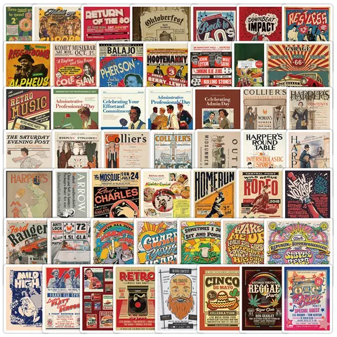 Vintage Retro Style Poster Graffiti Stickers Waterproof Vinyl Decals For Water Bottle Laptop Luggage Aesthetic Art