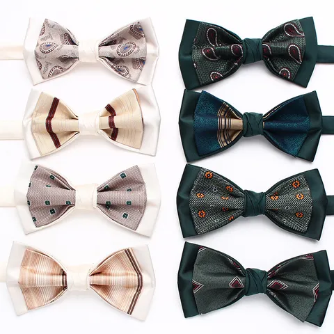 Pajarita de Seda de Poliéster Jacquard Clásica para Hombre de Doble Capa Texturizada Traje Formal para Boda Fiesta Negocios