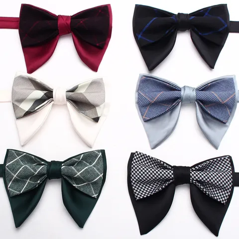 Men's Vintage Plaid Bow Tie Double Layer Horn Bowtie Wedding Casual Neckwear Fashion Cotton Fabric Suit Accessories