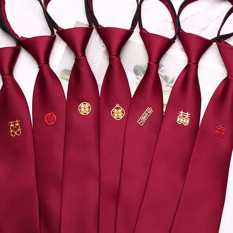 Men's Wedding Silk Zipper Necktie Casual Solid Color Business Groom Neck Tie Fashion Suit Accessories