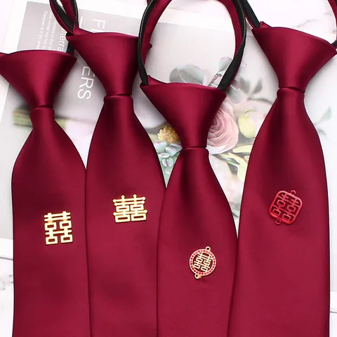 Men's Wedding Silk Zipper Necktie Casual Solid Color Business Groom Neck Tie Fashion Suit Accessories