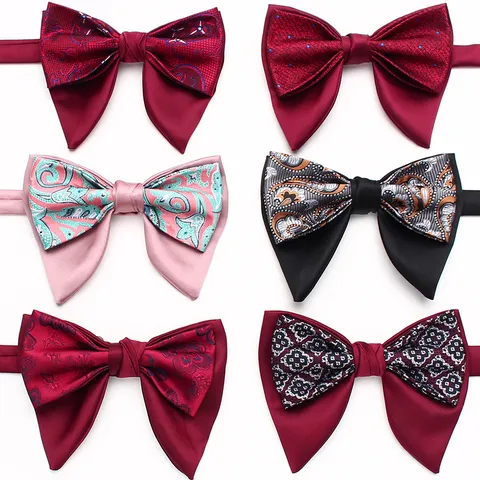 Pajarita de Doble Capa Estilo Vintage para Hombre Traje Jacquard Retro Banquete Ropa Formal Accesorio para el Cuello