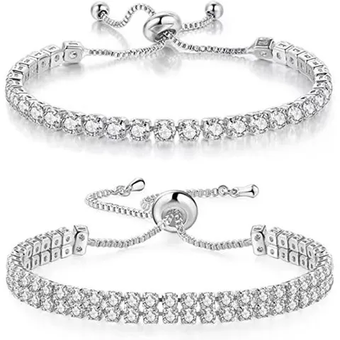 Pulsera Tennis de Cobre con Strass Ajustable para Mujer Minimalista de Una y Dos Filas Pulsera de Moda Joyería