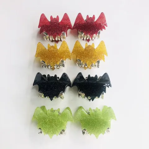 Halloween Bat Hair Claw Clips Gothic Glitter Hair Accessories Personalized Sparkly Bat Hairpins For Women Party Decor Yellow Red Black Green