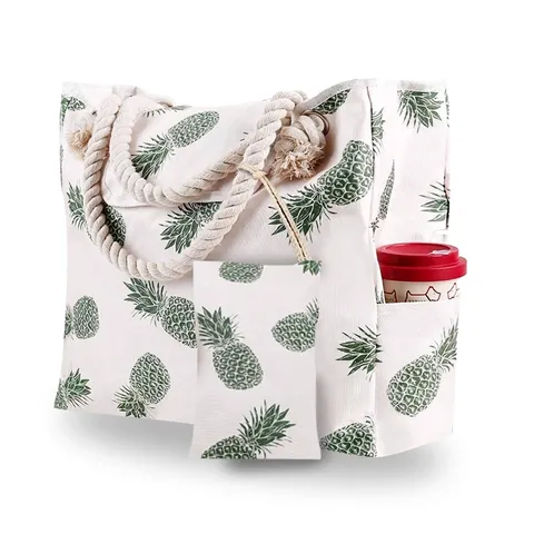 Women's Large Capacity Oxford Cloth Beach Bag With Rope Handle Tropical Print Tote Bag For Summer Travel Picnic Shopping