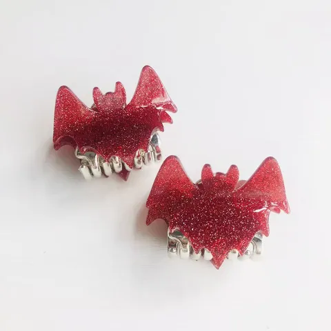 Halloween Bat Hair Claw Clips Gothic Glitter Hair Accessories Personalized Sparkly Bat Hairpins For Women Party Decor Yellow Red Black Green