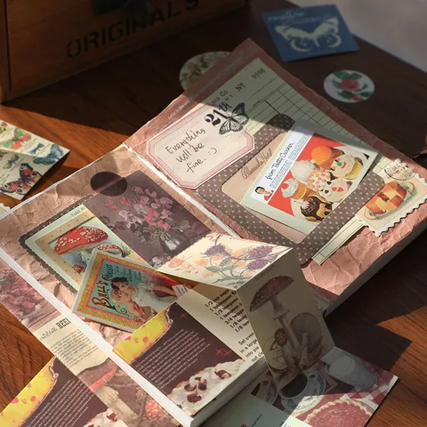 Retro Vintage Schreibwaren Scrapbooking Geschenkbox Set A6 Notizbuch Aufkleber Washi Tape Papierfetzen Für DIY Journaling Kunstbedarf
