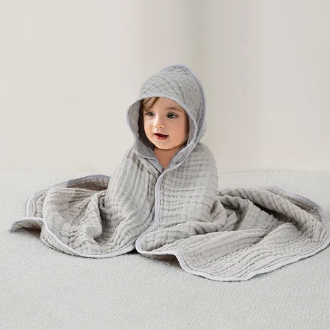 Infant Soft Cotton Hooded Bath Towel Breathable Muslin Crinkle Swaddle Blanket Absorbent Baby Wrap Towel For Newborn Kids Cape