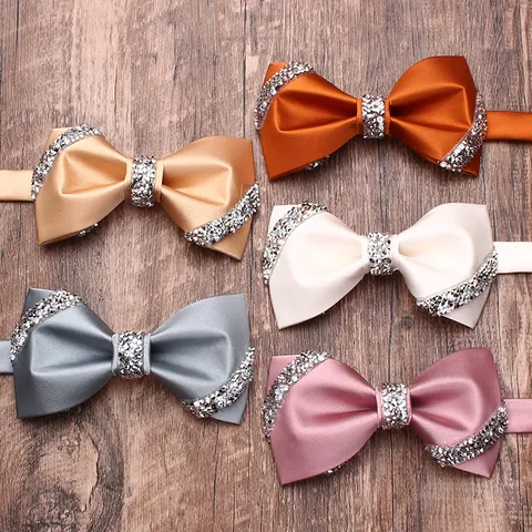 Farfallino in Seta Tinta Unita Vintage da Uomo Con Decorazione in Strass Abito da Sposa per Festa