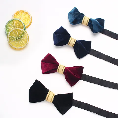 Men Women Velvet Bow Tie Solid Color Business Casual Suit Shirt Bowtie Gold Stripe Neckwear Fashion Accessory