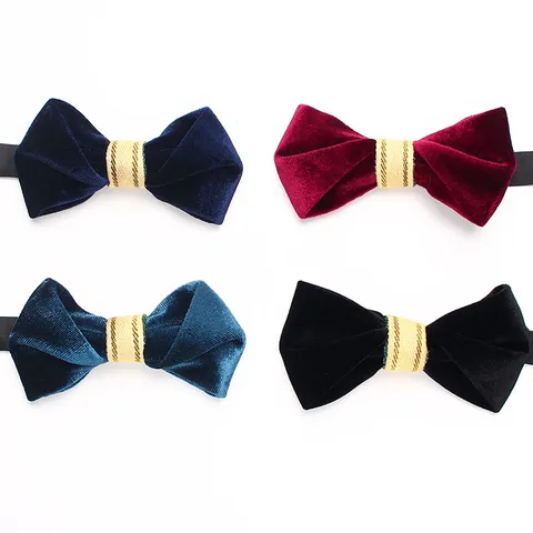 Men Women Velvet Bow Tie Solid Color Business Casual Suit Shirt Bowtie Gold Stripe Neckwear Fashion Accessory