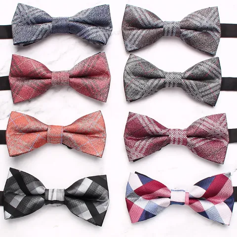 Pajarita Clásica de Cuadros y Rayas para Hombres Negocios Boda Traje Camisa Accesorios Seda de Poliéster Ajustable