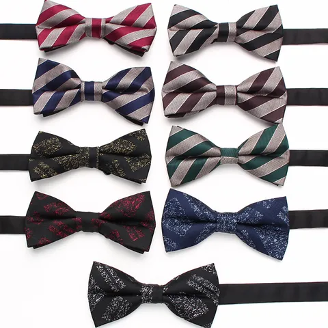 Pajarita Clásica de Cuadros y Rayas para Hombres Negocios Boda Traje Camisa Accesorios Seda de Poliéster Ajustable