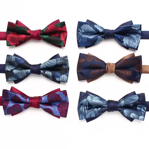 Pajarita Jacquard Clásica para Hombres Vintage Floral Doble Capa Boda Fiesta Negocios Cuello Moda Traje Esmoquin Pajarita