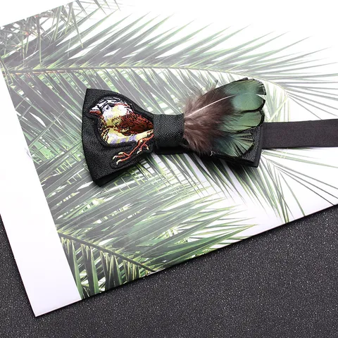 Farfalla Nera da Uomo Matrimonio Sposo Testimone Affari Strass Perla Piuma Papillon Moda Accessorio Collo