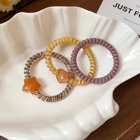 Acrylic Spiral Hair Ties Heart Star Pendant Telephone Cord Hair Rings Cute Elastic Hair Bands For Women Girls