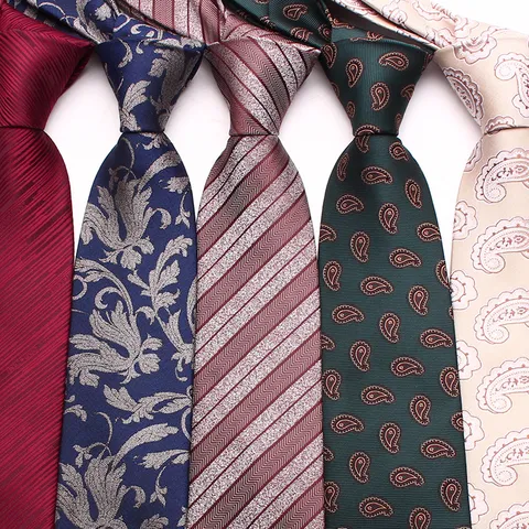 Classic Men Business Casual Necktie Woven Polyester Silk Paisley Striped Neck Tie For Wedding Party Formal Wear