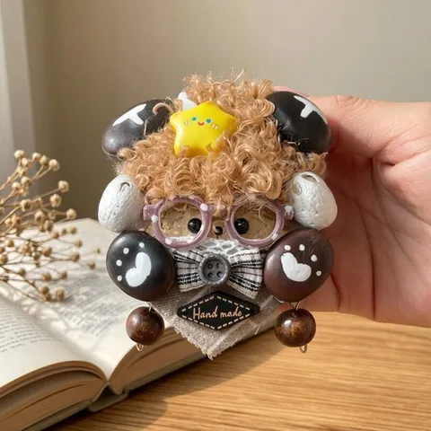Mignonne Poupée Cosse Charme de Sac Fait Main Rotin Ours Peluche Pendentif