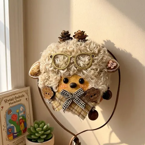 Pendentif Petit Mouton DIY Fait Main Mignon Poupée en Peluche Créative Ornement Suspendu Décoration Intérieure Cadeau