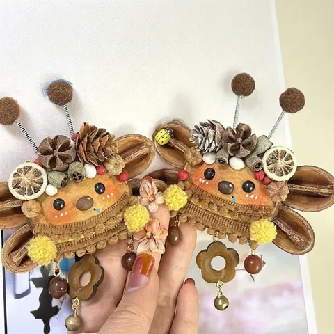 Kit Artisanal de Poupée en Gousse de Haricot de Plante Naturelle Fait Main Mignon Poupée Animal Dessin Animé Ornement de Bureau Cadeau de Décoration Intérieure Créatif