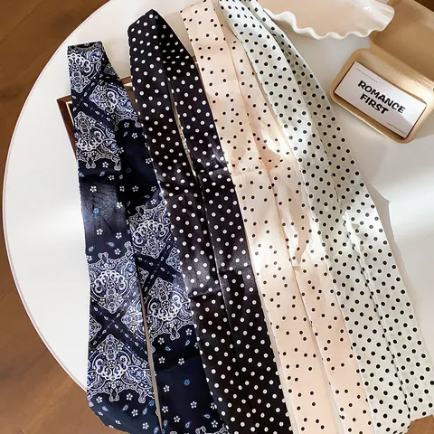 French Elegant Fabric Polka Dot Narrow Long Neck Scarf Necklace Handmade Geometric Neck Tie Neckwear Ribbon Jewelry For Women Commuting