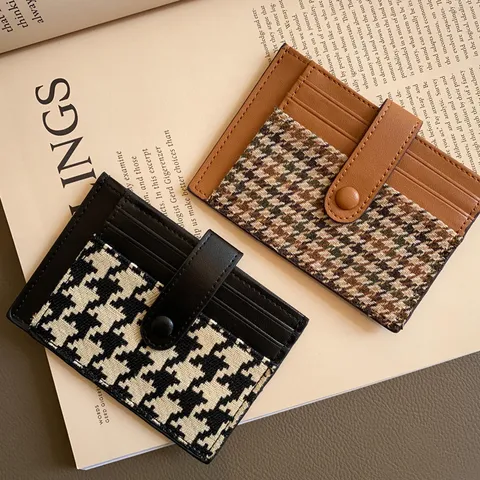 Donne Retro Pied-de-poule Tela Portacarte Mini Slim Custodia per Carta di Credito Multi Fessure Portafoglio Tascabile