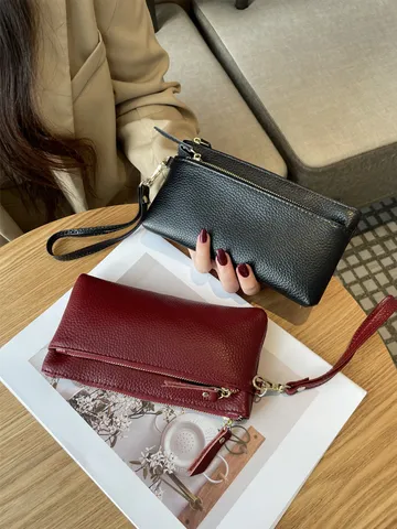 Damen Echtleder Clutch Tasche Lange Große Kapazität Handy Tasche Tragbare Aufbewahrung Reißverschluss Brieftasche Casual Handtasche