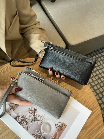 Damen Echtleder Clutch Tasche Lange Große Kapazität Handy Tasche Tragbare Aufbewahrung Reißverschluss Brieftasche Casual Handtasche