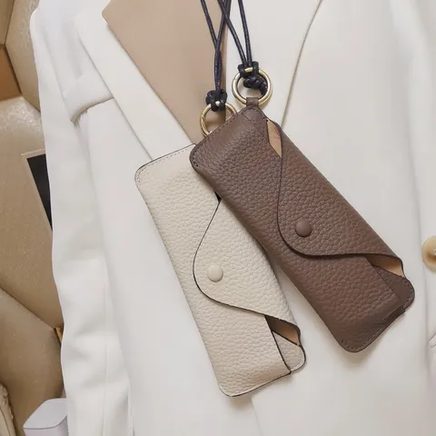 Echtleder Brillenetui Hals Hängende Aufbewahrungstasche Oberste Schicht Rindsleder Brillenhalter Etui Für Männer Frauen
