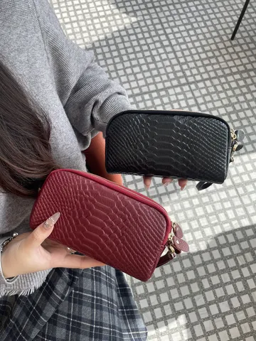 Echtes Leder Clutch Tasche Für Damen Großes Kapazität Drei Schicht Geldbörse Krokodil Muster Handschlaufe Handtasche