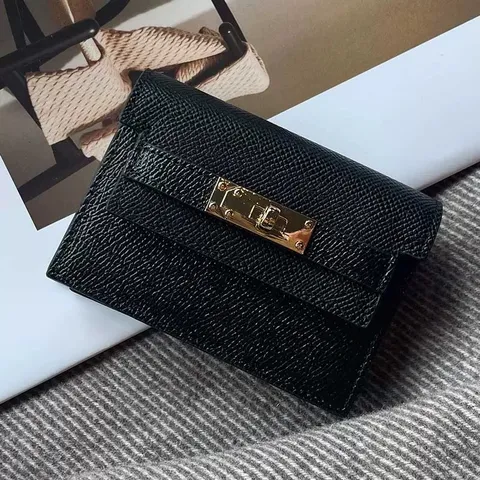 Damen Echtes Leder Akkordeon Kartenetui Vintage Einfarbig Mini Geldbörse Mit Metallverschluss Mehrfach Kartenetui