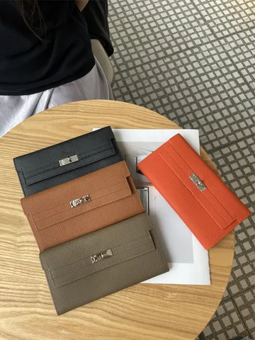 Damen Echtes Leder Lange Brieftasche Metallschloss Clutch Multifunktion Handy Tasche Retro Casual Geldbörse Handtasche