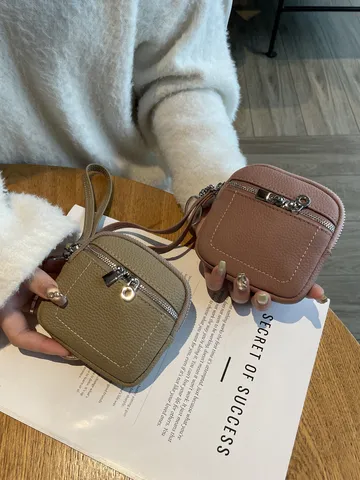 Echtes Leder Kleine Geldbörse Für Damen Mini Münzbeutel Kompakte Lippenstift Kopfhörer Halter Mit Schlüsselanhänger Handschlaufe