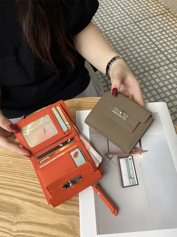 Damen Kurze Echtes Leder Brieftasche Vintage Einfarbig Reißverschluss Münztasche Mit Metalls Schloss Kartenhalter