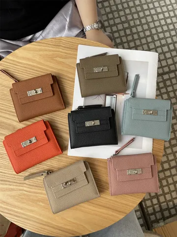 Damen Kurze Echtes Leder Brieftasche Vintage Einfarbig Reißverschluss Münztasche Mit Metalls Schloss Kartenhalter