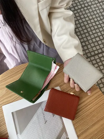Damen Echtes Leder Dreifach Gefaltet Mini RFID Brieftasche Kompakt Multifunktional Münzbeutel Kartenhalter Taschenbrieftasche