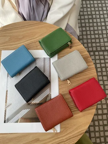 Damen Echtes Leder Dreifach Gefaltet Mini RFID Brieftasche Kompakt Multifunktional Münzbeutel Kartenhalter Taschenbrieftasche
