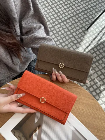 Damen Echtes Leder Lange Brieftasche Vintage Einfarbig Clutch Geldbörse Mit Metallverschluss Kartenhalter