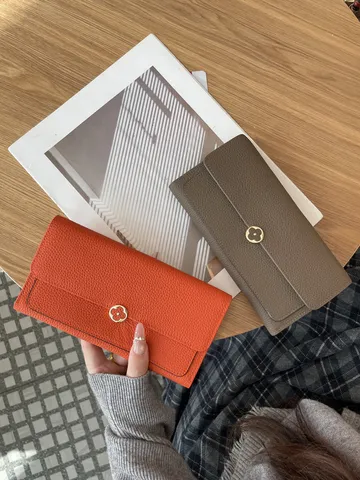 Damen Echtes Leder Lange Brieftasche Vintage Einfarbig Clutch Geldbörse Mit Metallverschluss Kartenhalter