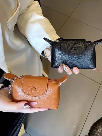 Damen Kleine Münztasche Mini Leder Brieftasche Süßer Anhänger Karteninhaber Einfarbig Reißverschluss Münzbeutel Modischer Designer Stil