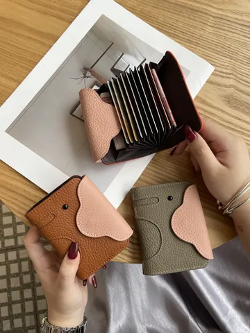 Echtes Leder Elefant Kartenetui Minimalistisches Togo Rindsleder Mehrere Kartenfächer Dokumentenorganizer Brieftasche Für Damen