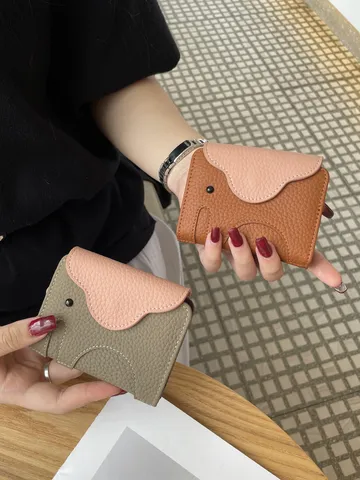 Echtes Leder Elefant Kartenetui Minimalistisches Togo Rindsleder Mehrere Kartenfächer Dokumentenorganizer Brieftasche Für Damen