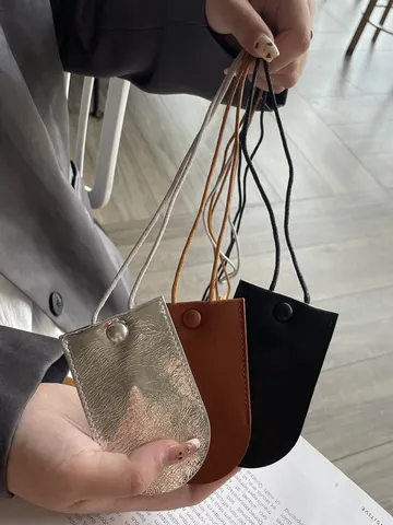 Genuine Top Layer Cowhide Leather Key Wallet Minimalist Drawstring Neck Key Case Portable Mini Bag Charm Unisex