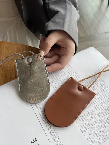 Genuine Top Layer Cowhide Leather Key Wallet Minimalist Drawstring Neck Key Case Portable Mini Bag Charm Unisex