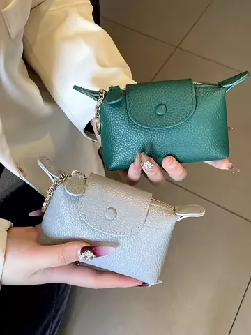 Damen Kleine Münztasche Mini Leder Brieftasche Süßer Anhänger Karteninhaber Einfarbig Reißverschluss Münzbeutel Modischer Designer Stil