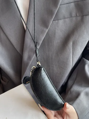 Echtes Leder Mini Münzbeutel Damen Gepflanzt Gegerbt Lippenstift Tasche Mit Nackenriemen Kleine Münze Schlüsselhalter Tasche