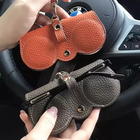 Tragbares Auto Brillenetui PU Leder Antidruck Sonnenbrillen Beutel Minimalistische Brillen Aufbewahrungstasche für Damen