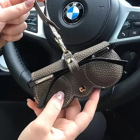 Tragbares Auto Brillenetui PU Leder Antidruck Sonnenbrillen Beutel Minimalistische Brillen Aufbewahrungstasche für Damen