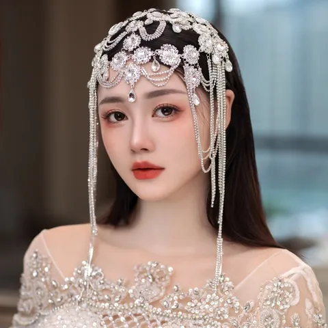 Bridal Wedding Tassel Headwear Hair Chain Rhinestone Alloy Crystal Hair Accessories For Women Party Jewelry